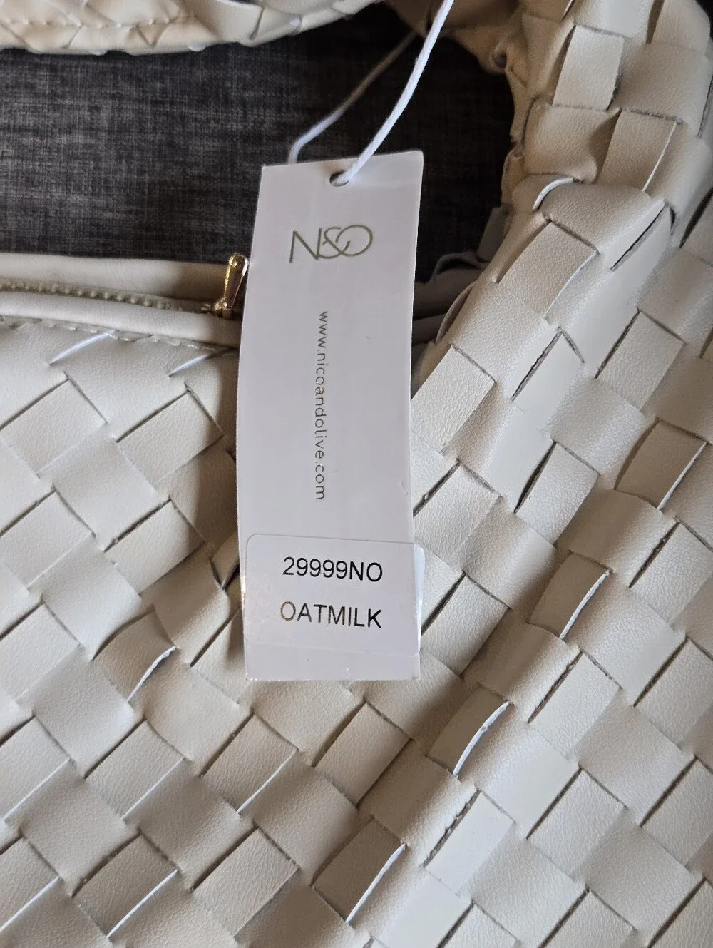 Nico & Olive Oatmilk Woven Leather Hobo Bag